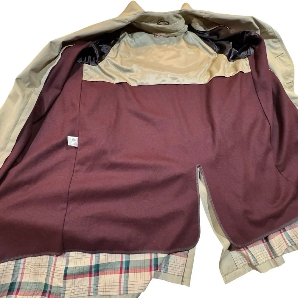 Vintage Jos. A.‎ Bank All-Weather Khaki Trench Coat 46R Wool Liner Made in USA